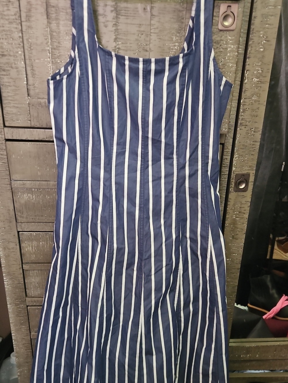 Madewell Navy & White Vertical Stripe Midi Dress Nwot Size 12